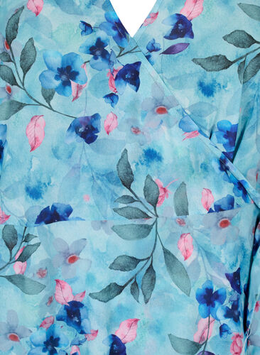 Kurzärmeliges Wrap-Kleid mit Blumenprint, Trellis AOP, Packshot image number 2