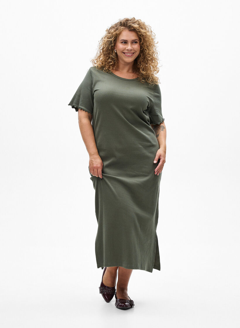 Maxikleid aus Jersey mit kurzen Ärmeln, Grün, Model image number 0