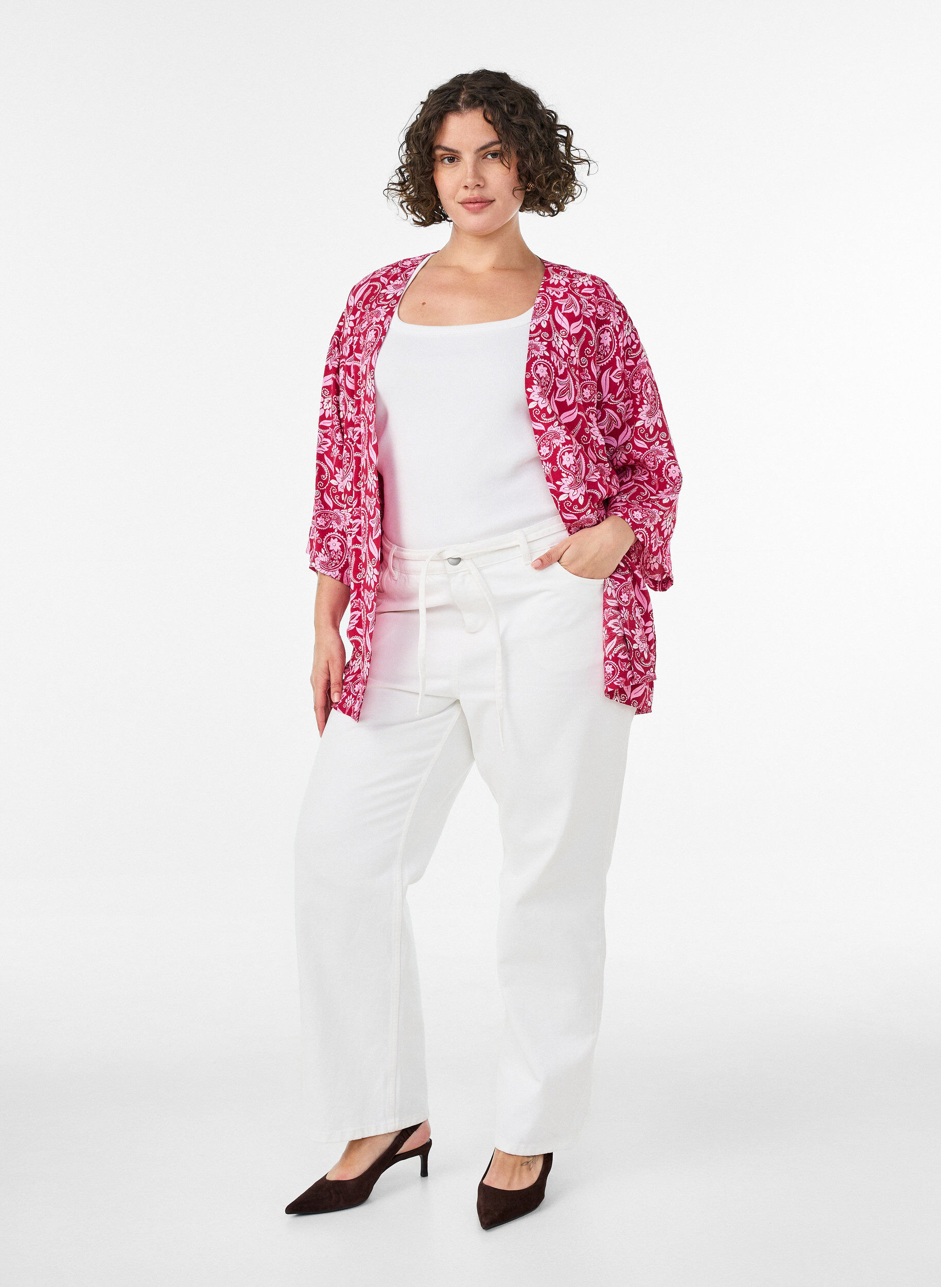 ZizziKurzer Kimono aus Viskose mit 3/4-&Auml;rmeln, Pink, Model image number 1