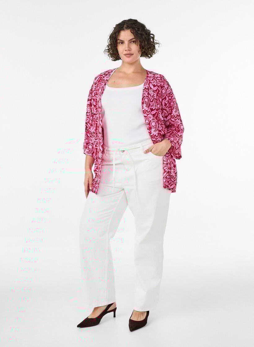 Kurzer Kimono aus Viskose mit 3/4-&Auml;rmeln, Pink, Model image number 1