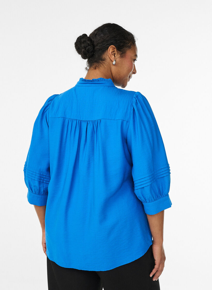 Bluse mit 3/4-Ärmeln und dekorativen Falten, Blau, Model image number 2