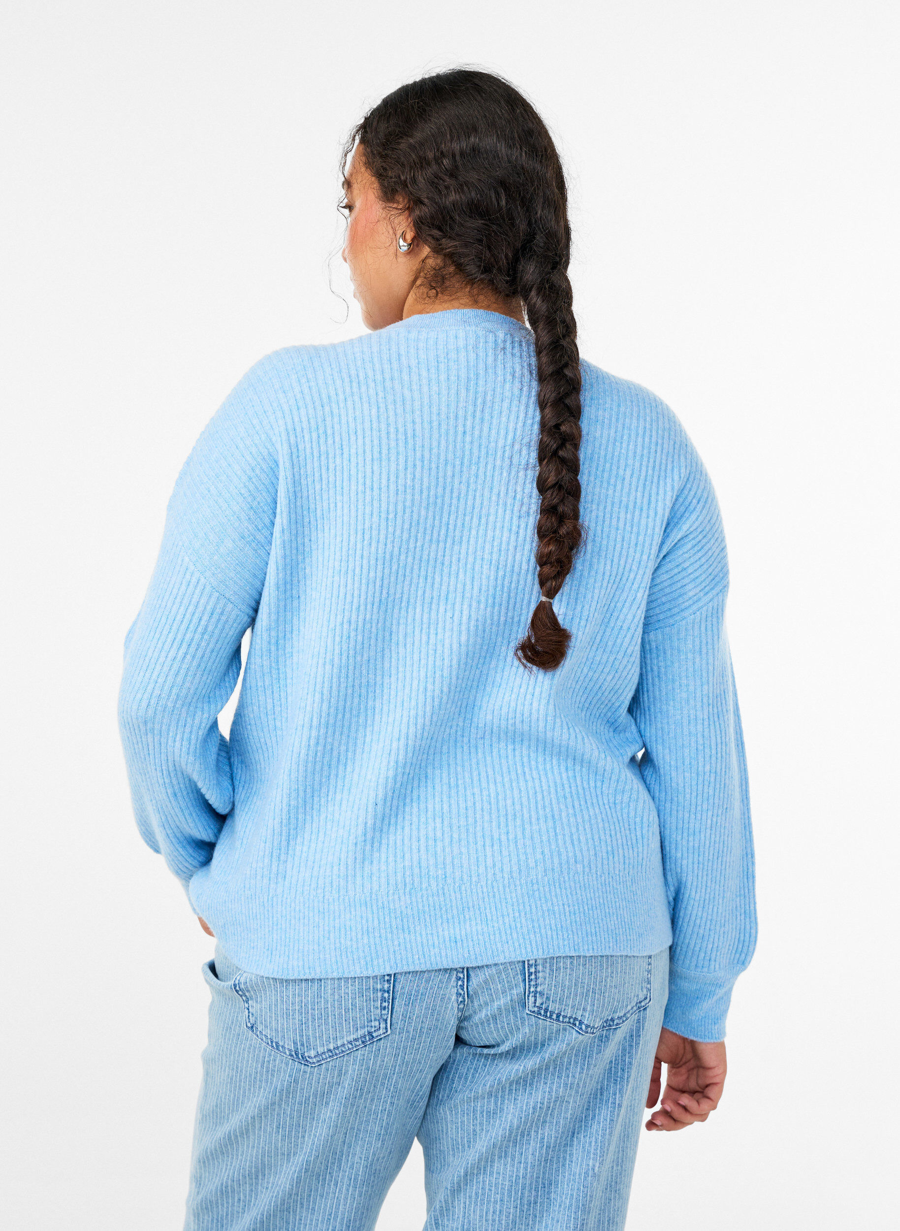Zizzi Rippenstrick Strickjacke mit Kn&ouml;pfen, Blau, Model image number 2