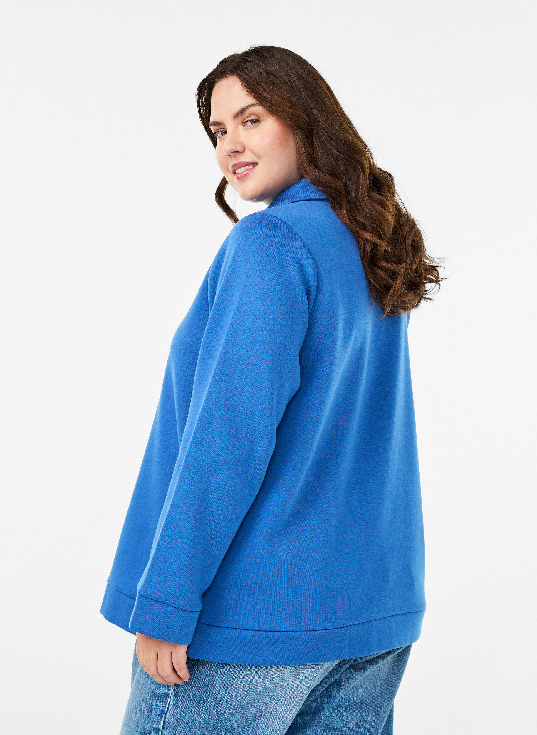 Zizzi Sweatshirt mit hohem Kragen und Rei&szlig;verschluss, Blau, Model image number 2