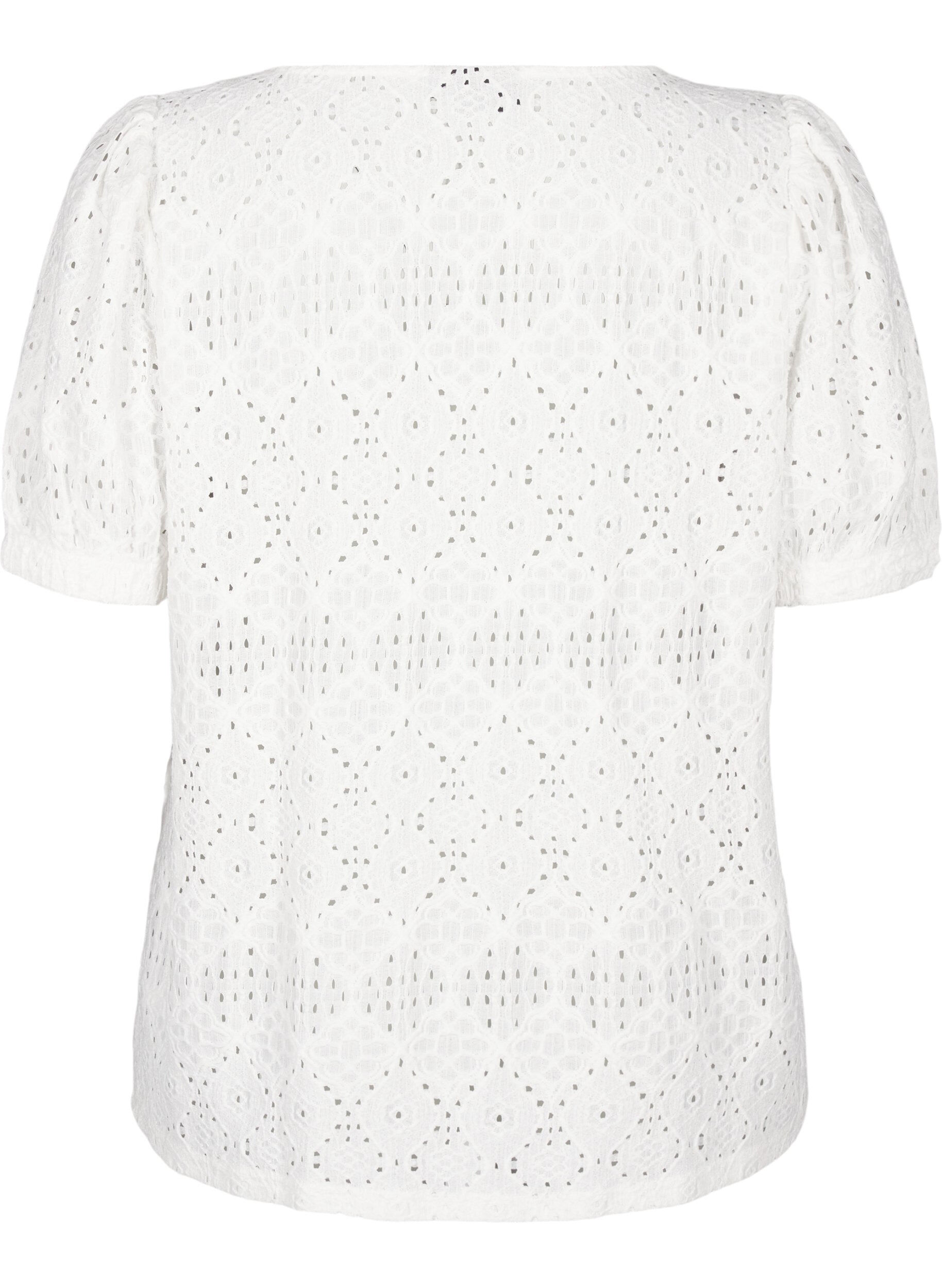 Zizzi  Kurz&auml;rmelige Bluse mit Lochmuster, Bright White, Packshot image number 1