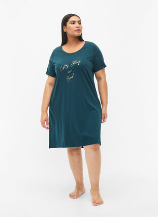 Kurzärmeliges Nachthemd aus Bio-Baumwolle, Deep Teal Lets, Model image number 2