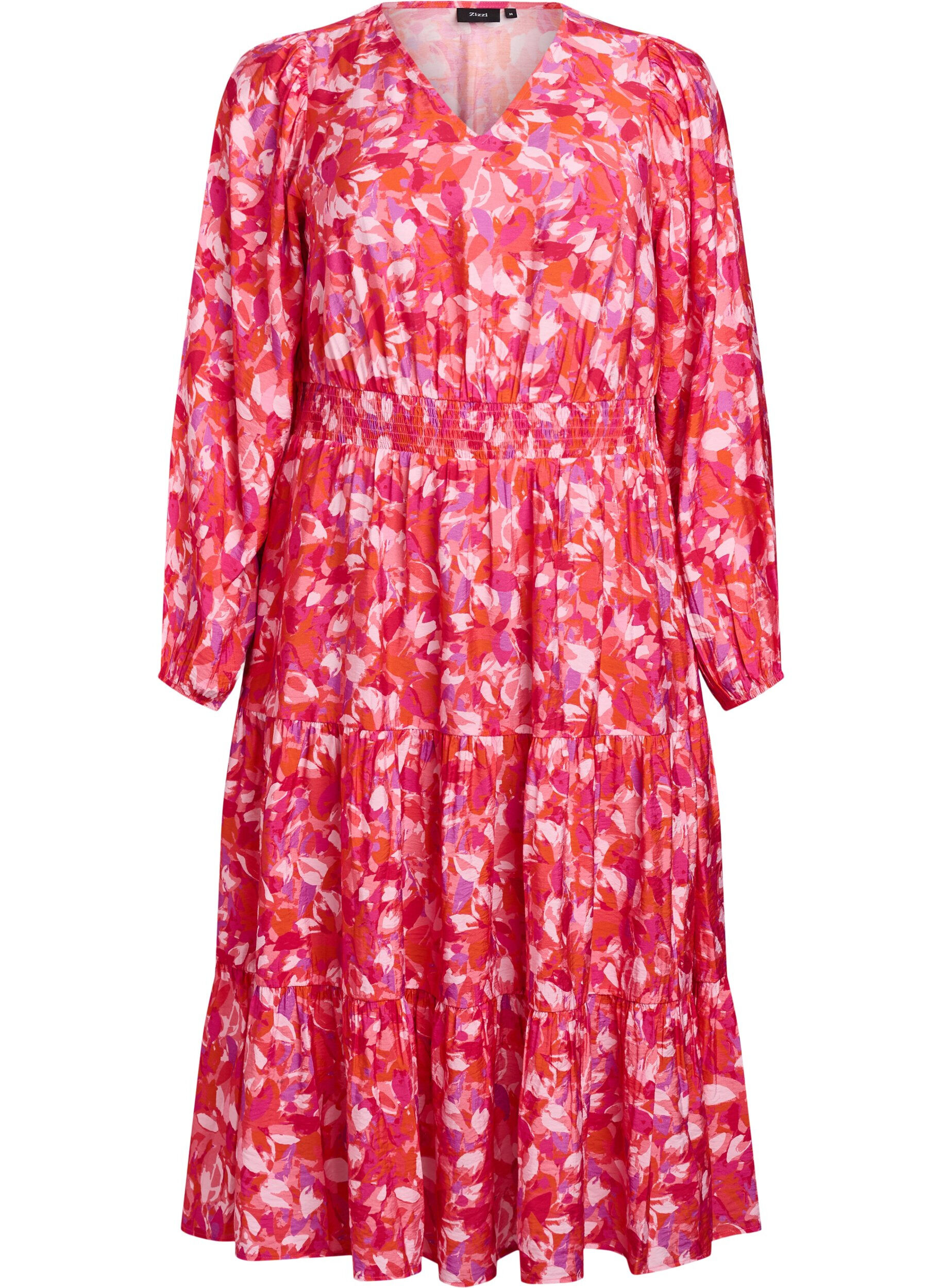 Midikleid mit buntem Bl&auml;ttermuster