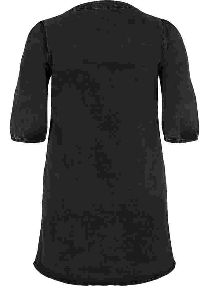 Kurzarm Denim Kleid mit Reißverschluss, Grey Denim ASS, Packshot image number 1