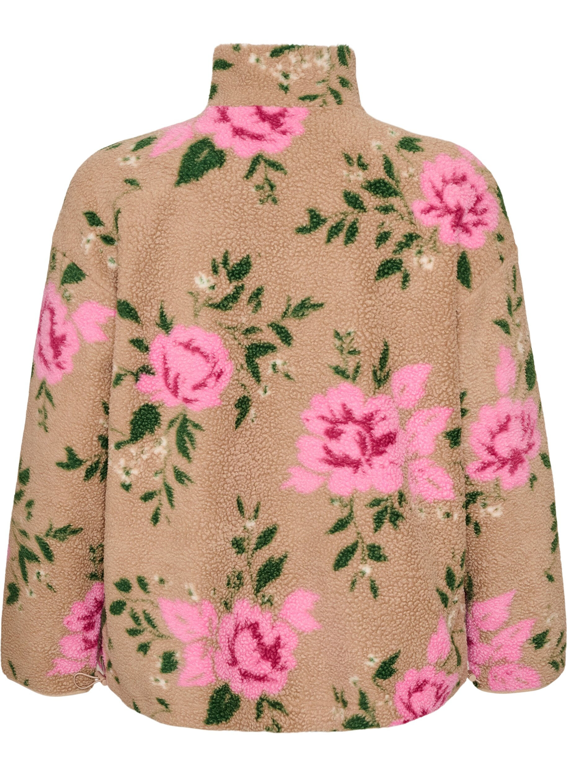 ZizziGebl&uuml;mte Fleecejacke mit hohem Kragen und Rei&szlig;verschluss, Beige, Packshot image number 1