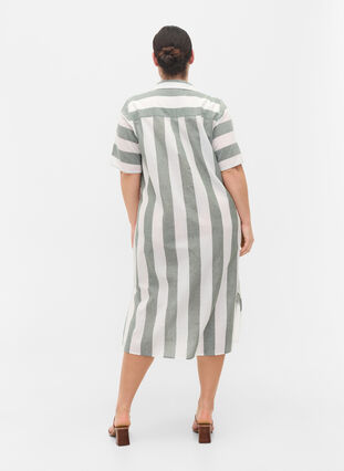 Kurzärmeliges Hemdkleid aus Baumwolle mit Streifen, Thyme Stripe, Model image number 1