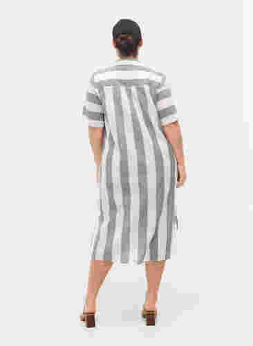 Kurzärmeliges Hemdkleid aus Baumwolle mit Streifen, Thyme Stripe, Model image number 1