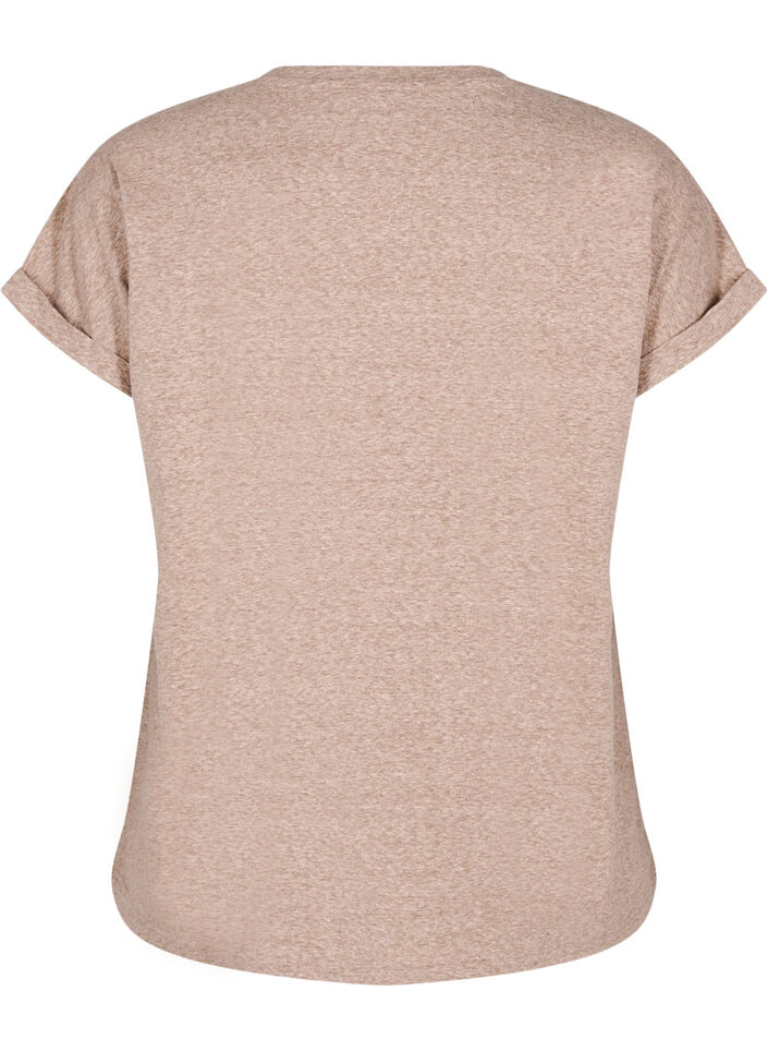 Melange T-Shirt mit kurzen Ärmeln, Braun, Packshot image number 1