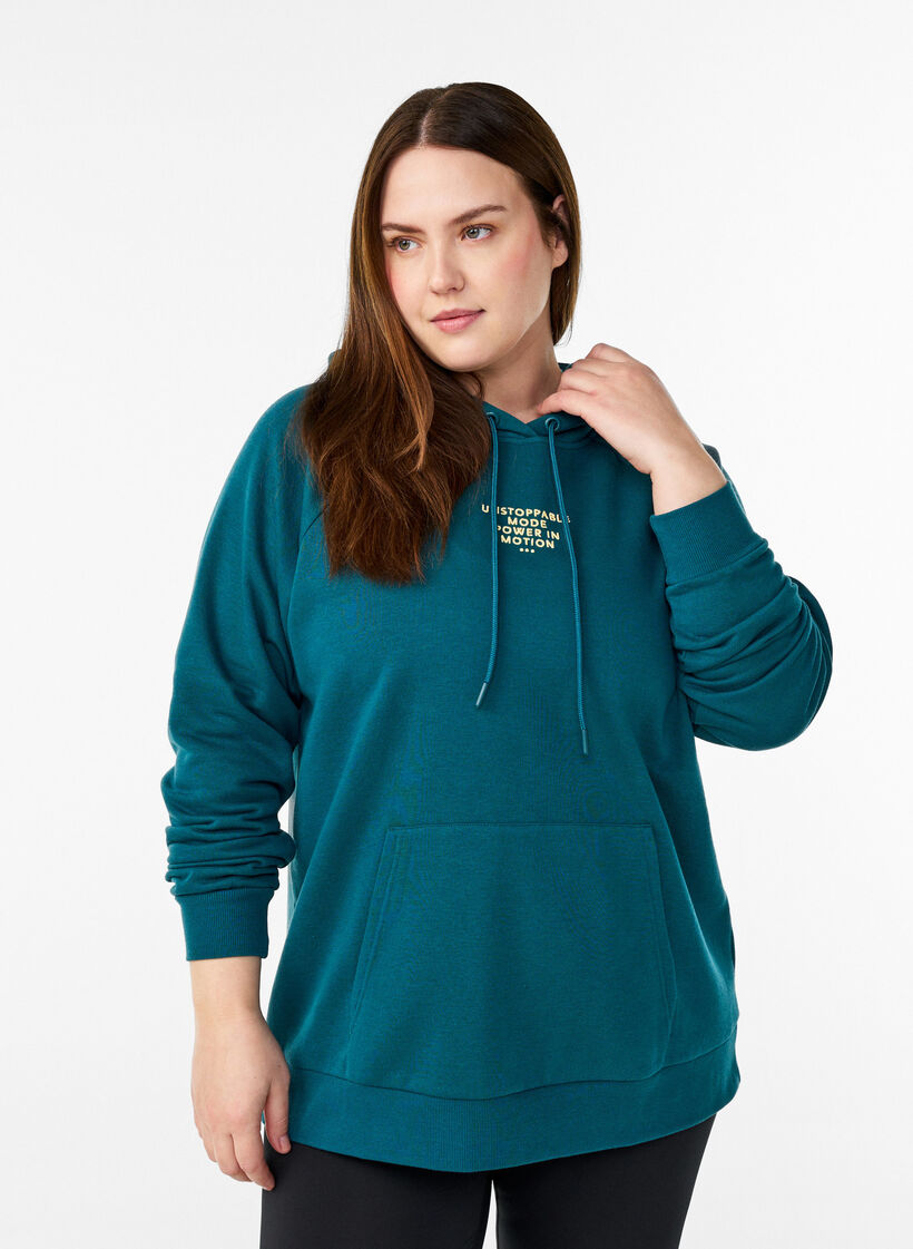 Hoodie mit gesticktem Frontmotiv, Gr&uuml;n, Model image number 0