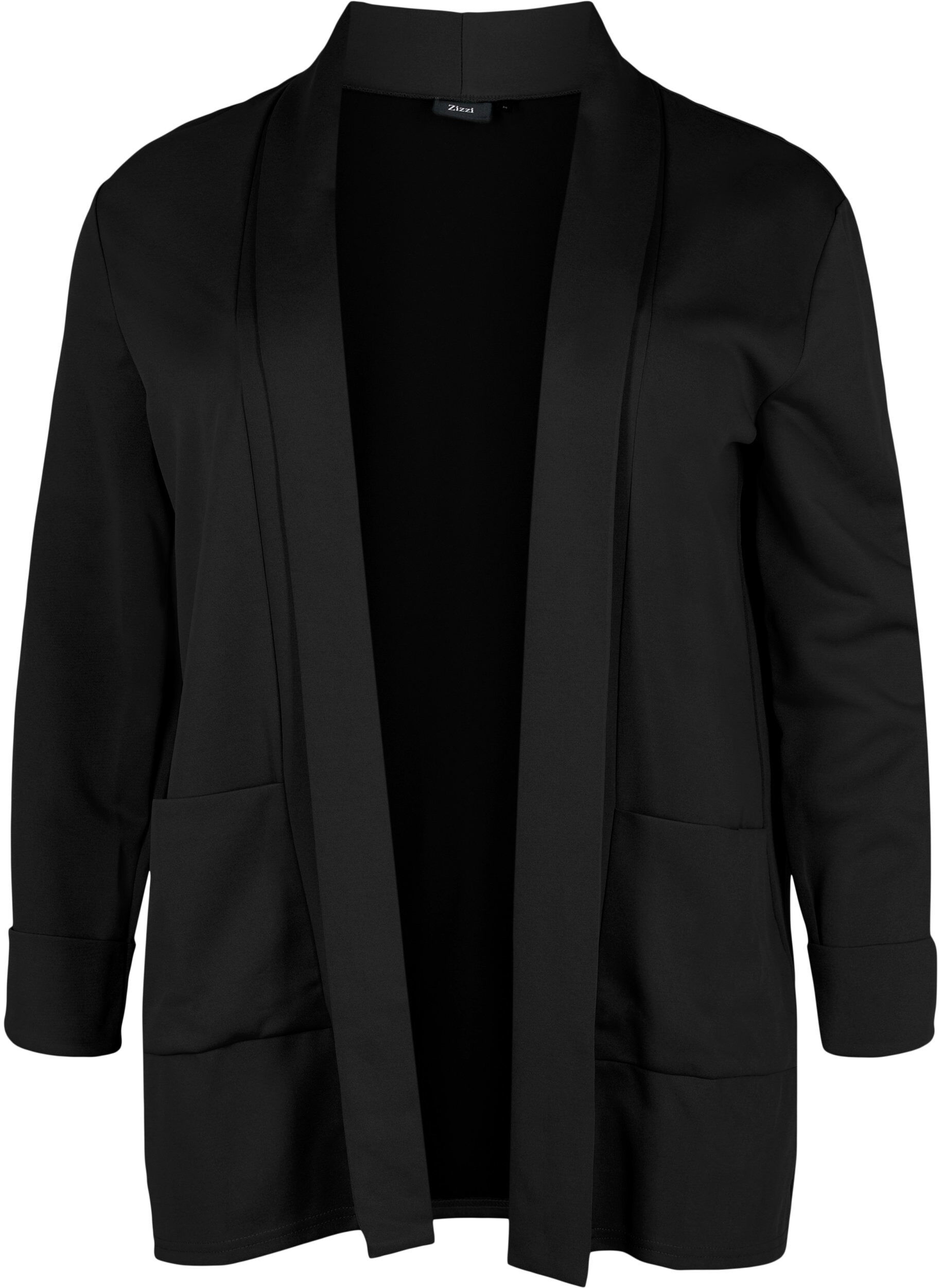 Zizzi Offenstehender Blazer mit 3/4-&Auml;rmeln, Black, Packshot image number 0