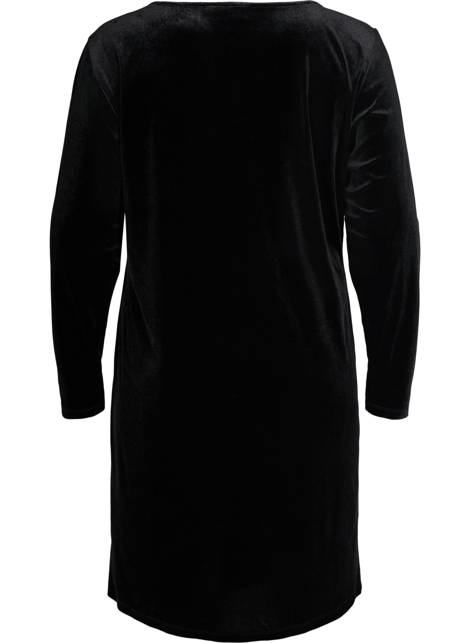 Zizzi Samtkleid mit langen &Auml;rmeln, Black, Packshot image number 1