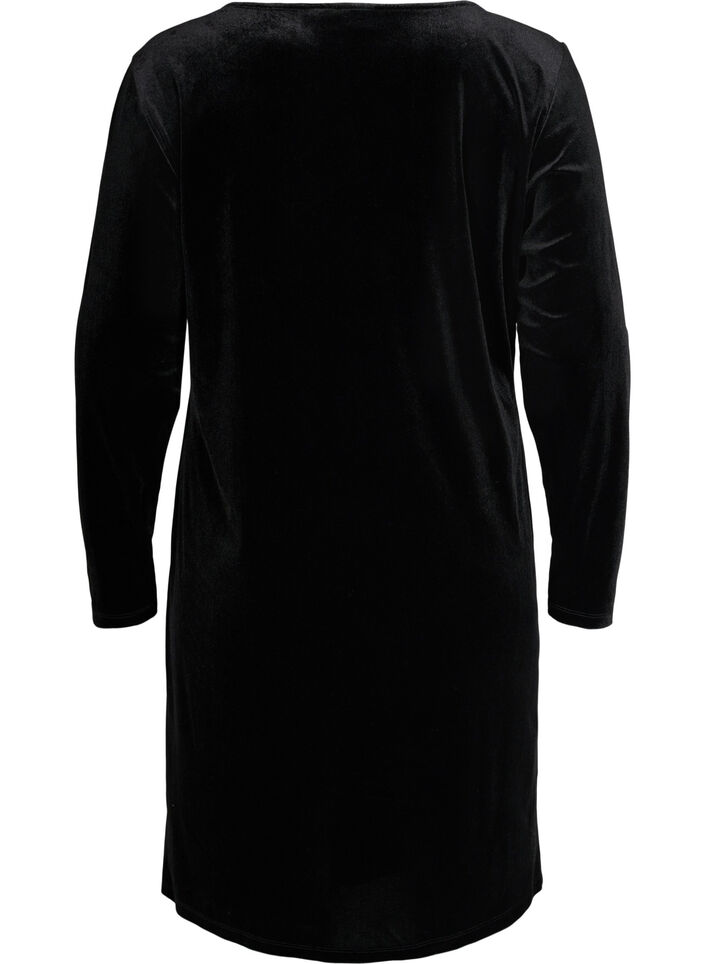 Samtkleid mit langen Ärmeln, Black, Packshot image number 1