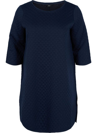 Strukturiertes Kleid mit 3/4-Ärmeln, Navy Blazer, Packshot image number 0