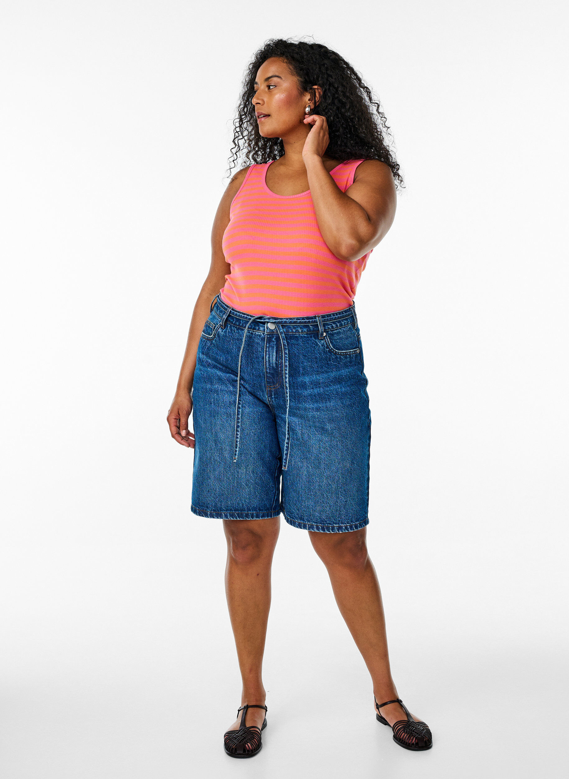 ZizziGestreiftes Tanktop mit Rippenstruktur, Orange, Model image number 1