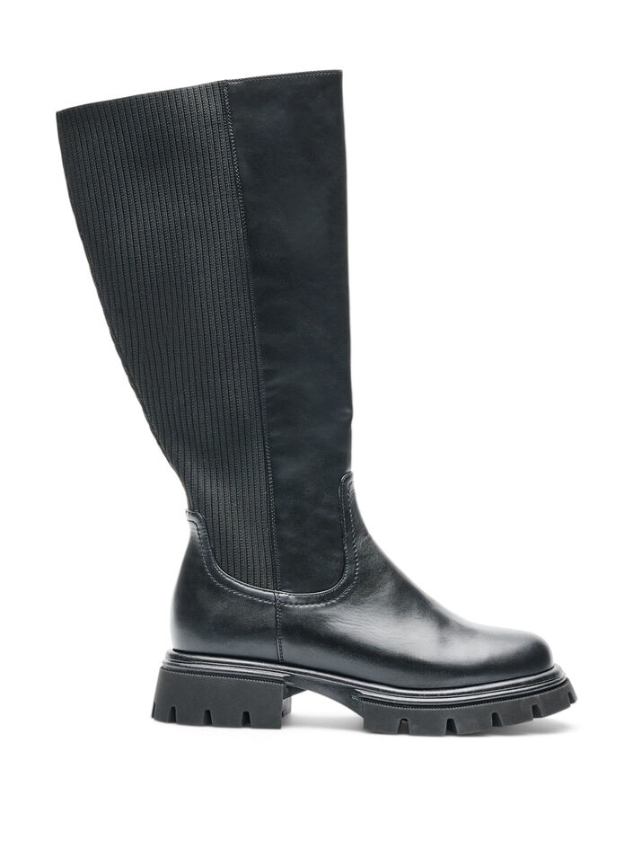Hoher Stiefel mit Rei&szlig;verschluss und elastischen Eins&auml;tzen, Schwarz, Packshot image number 0