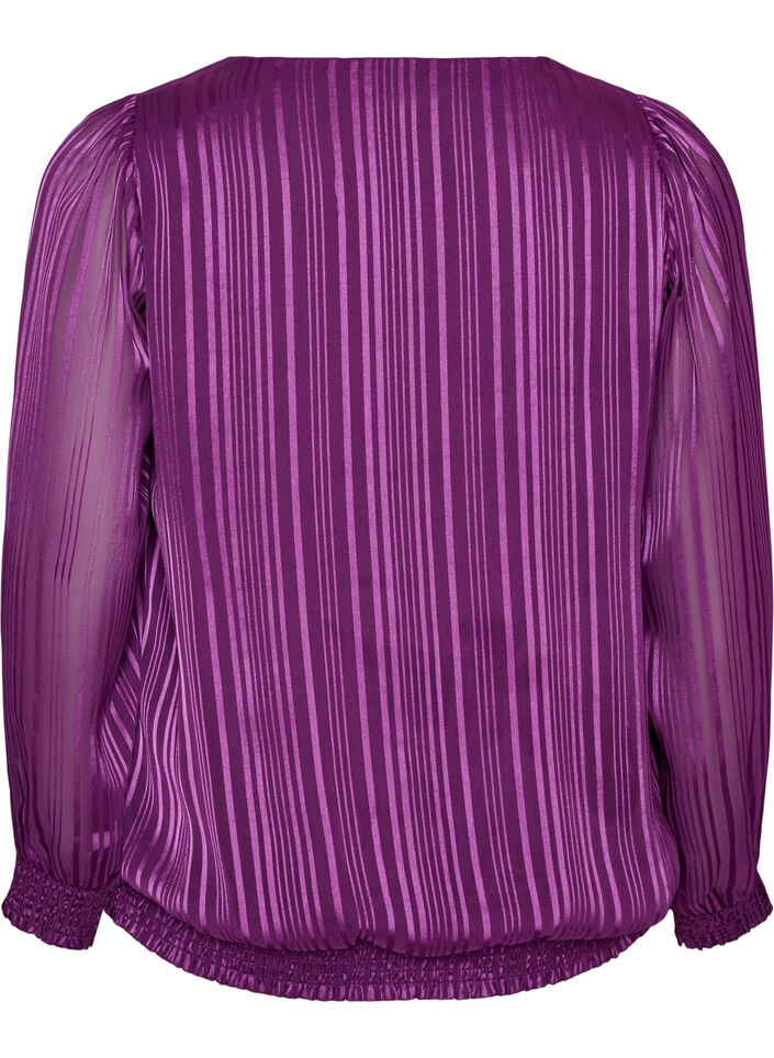 Gestreifte Bluse in Ballonform, Lila, Packshot image number 1