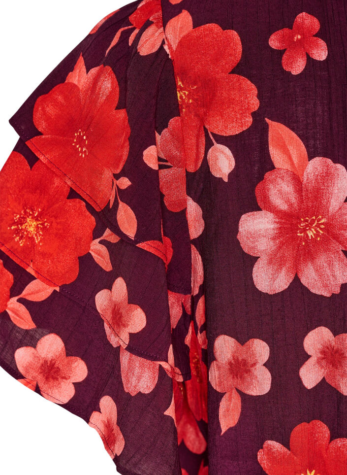 Gebl&uuml;mte Bluse aus Viskose mit R&uuml;schen&auml;rmeln, Lila, Packshot image number 3