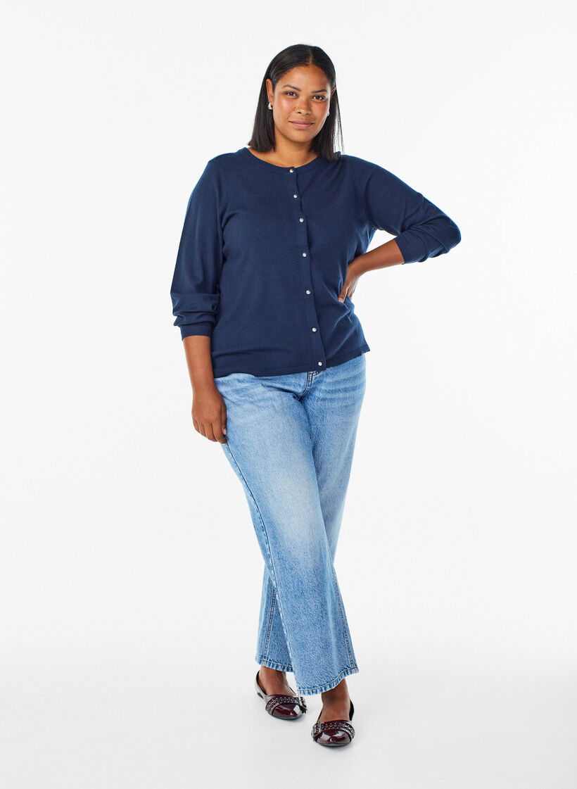 Cardigan mit runden Knöpfen, Blau, Model image number 1