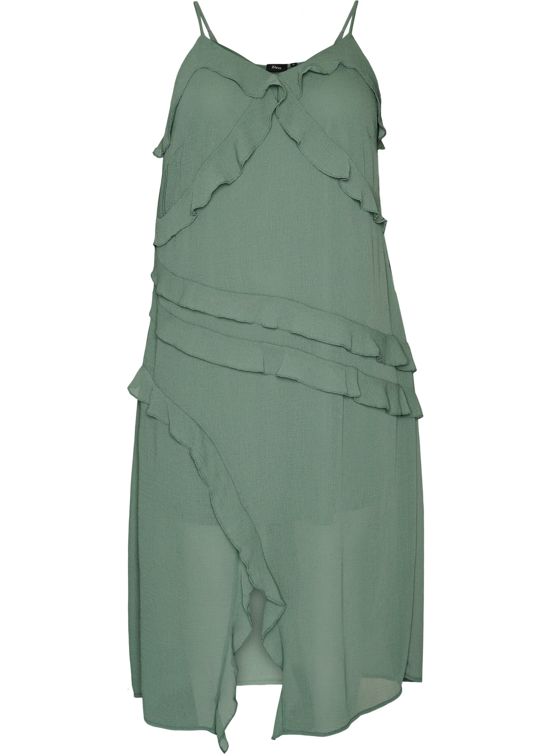 ZizziKleid aus Chiffon mit asymmetrischen R&uuml;schen, Gr&uuml;n, Packshot image number 0