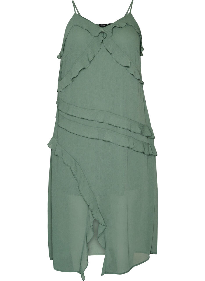 Kleid aus Chiffon mit asymmetrischen R&uuml;schen, Gr&uuml;n, Packshot image number 0