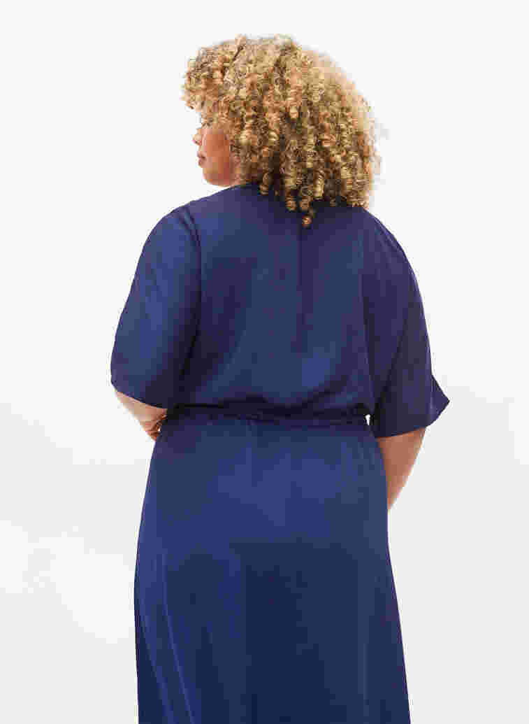 Kurzarm Midi-Kleid mit justierbarer Taille, Evening Blue, Model image number 1