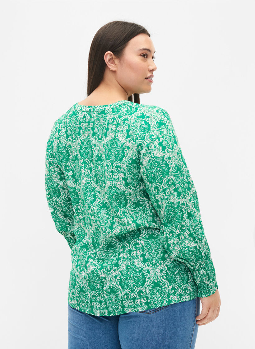 Bluse aus Viskose mit Print und Smock, Jolly Green Oriental, Model image number 1