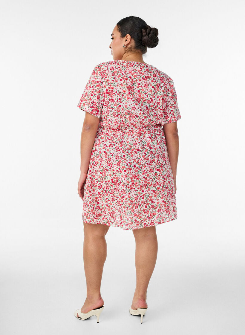 Kurzes Kleid aus Baumwolle mit Blumenprint, Rot, Model image number 2