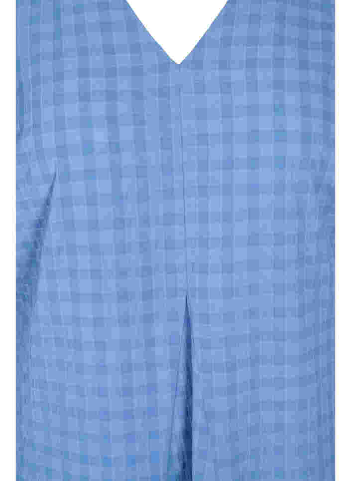 Kleid in Crêpe-Qualität mit V-Ausschnitt und Ballonärmeln, Moonlight Blue, Packshot image number 2