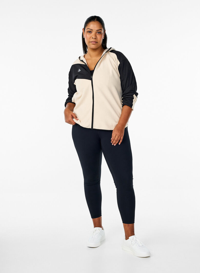 Fleecejacke mit Kapuze und Taschen, Beige, Model image number 1