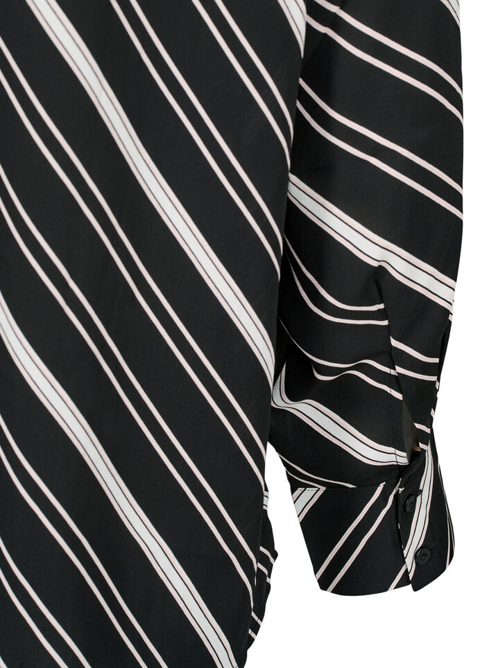 Gemusterte Bluse mit langen Ärmeln, Black Stripe, Packshot image number 3