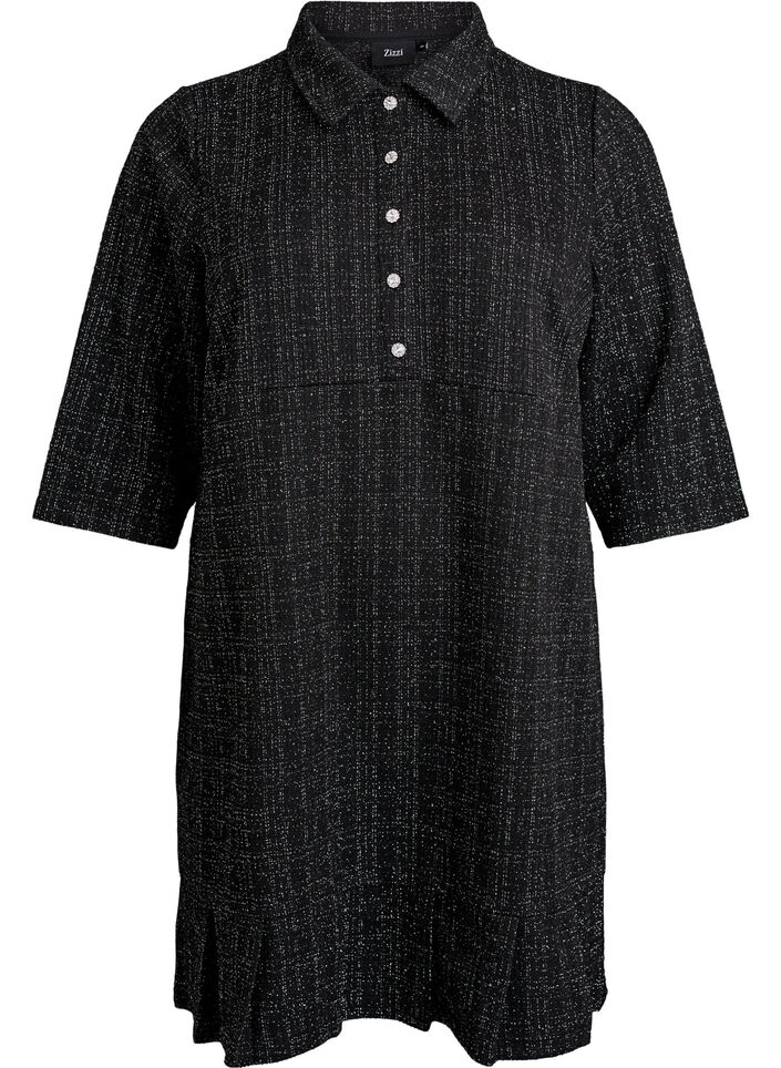 Kurzes Boucl&eacute;-Kleid mit Zierkn&ouml;pfen, Schwarz, Packshot image number 0