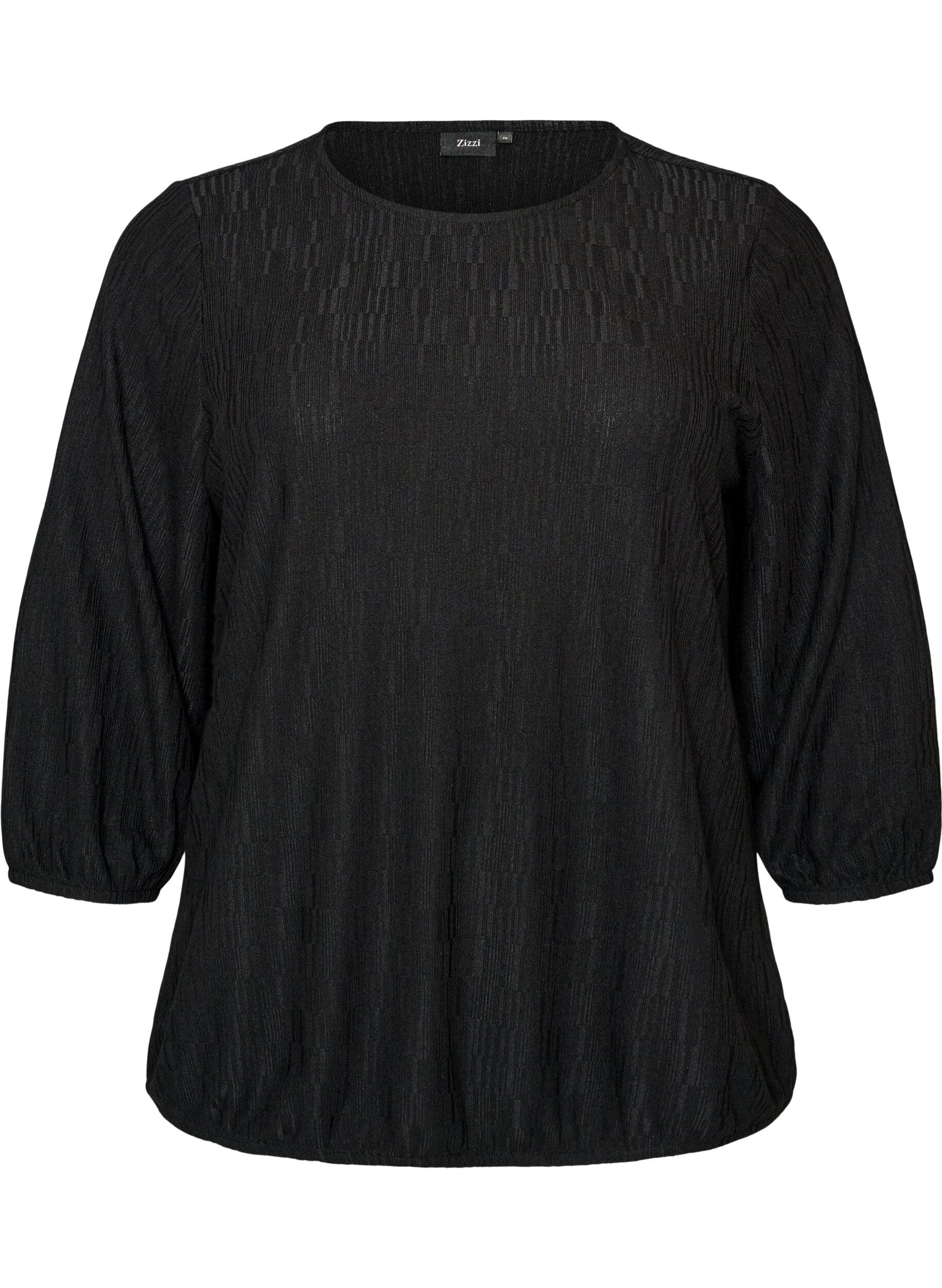ZizziBluse mit Struktur und 3/4-&Auml;rmeln, Schwarz, Packshot image number 0