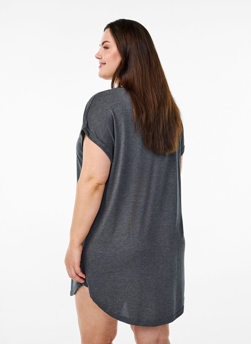 Kurzärmliges Nachthemd mit Textdruck, Schwarz, Model image number 2