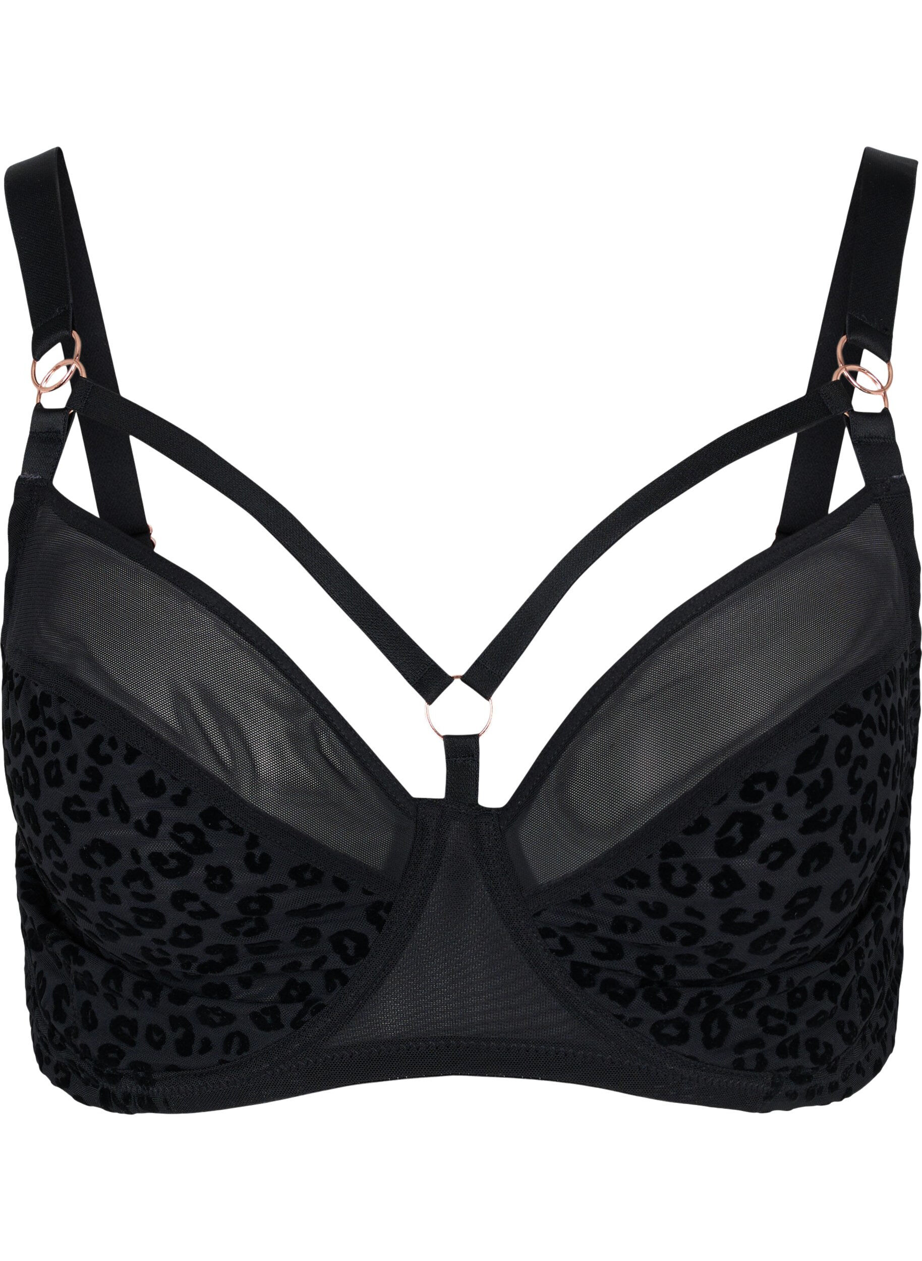 Zizzi Gemusterter BH mit Mesh und Stringdetails, Black, Packshot image number 0