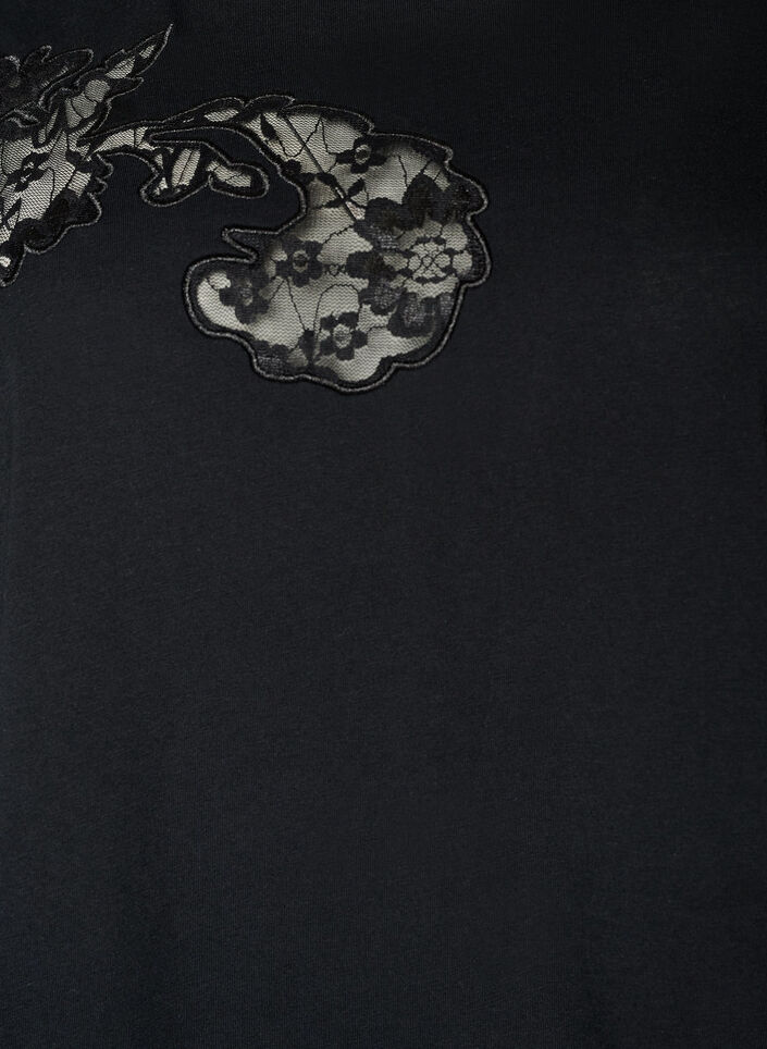 T-Shirt aus Baumwolle mit Spitzenapplikationen, Schwarz, Packshot image number 2
