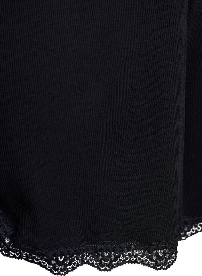 Lockere Nachtshorts aus geripptem Material mit Spitzensaum, Schwarz, Packshot image number 3