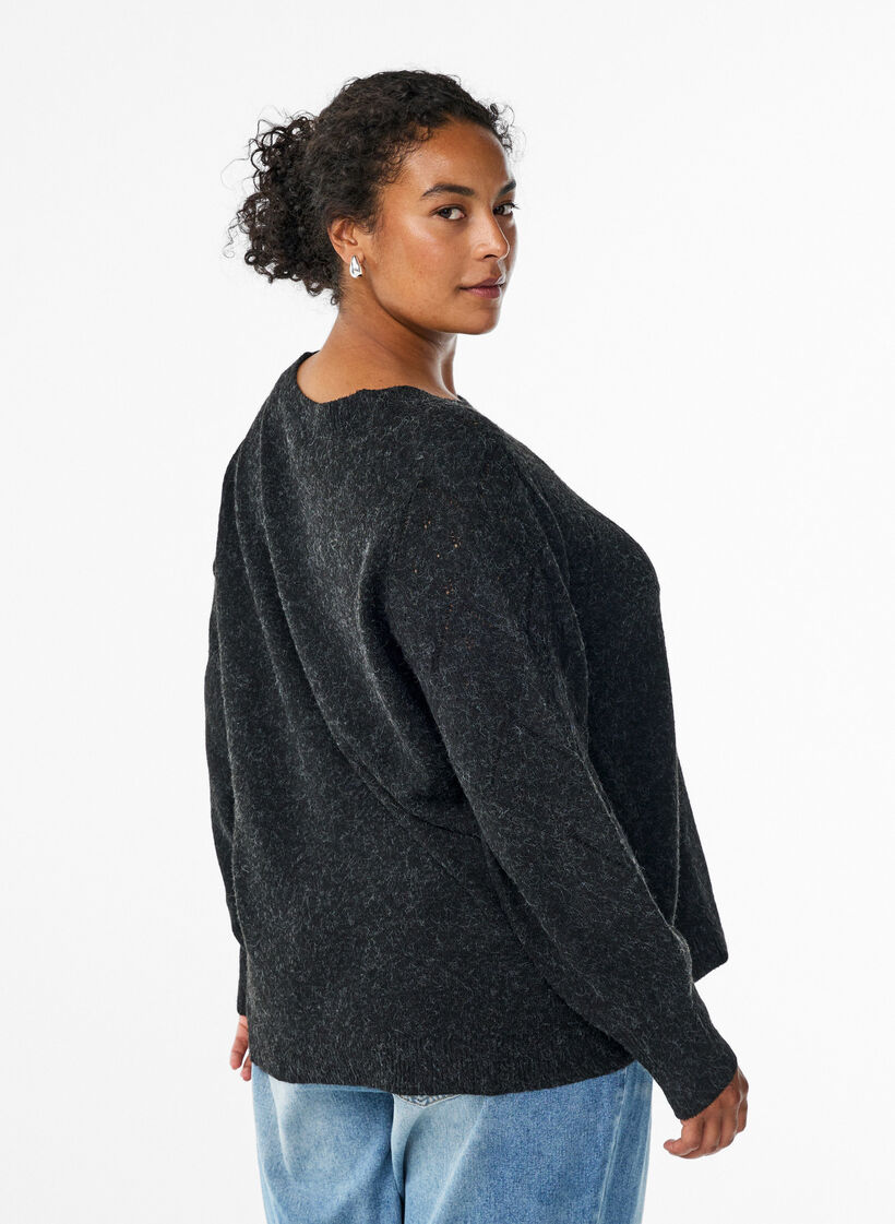 Stricktop mit Lochmuster und Ballonärmeln, Grau, Model image number 2