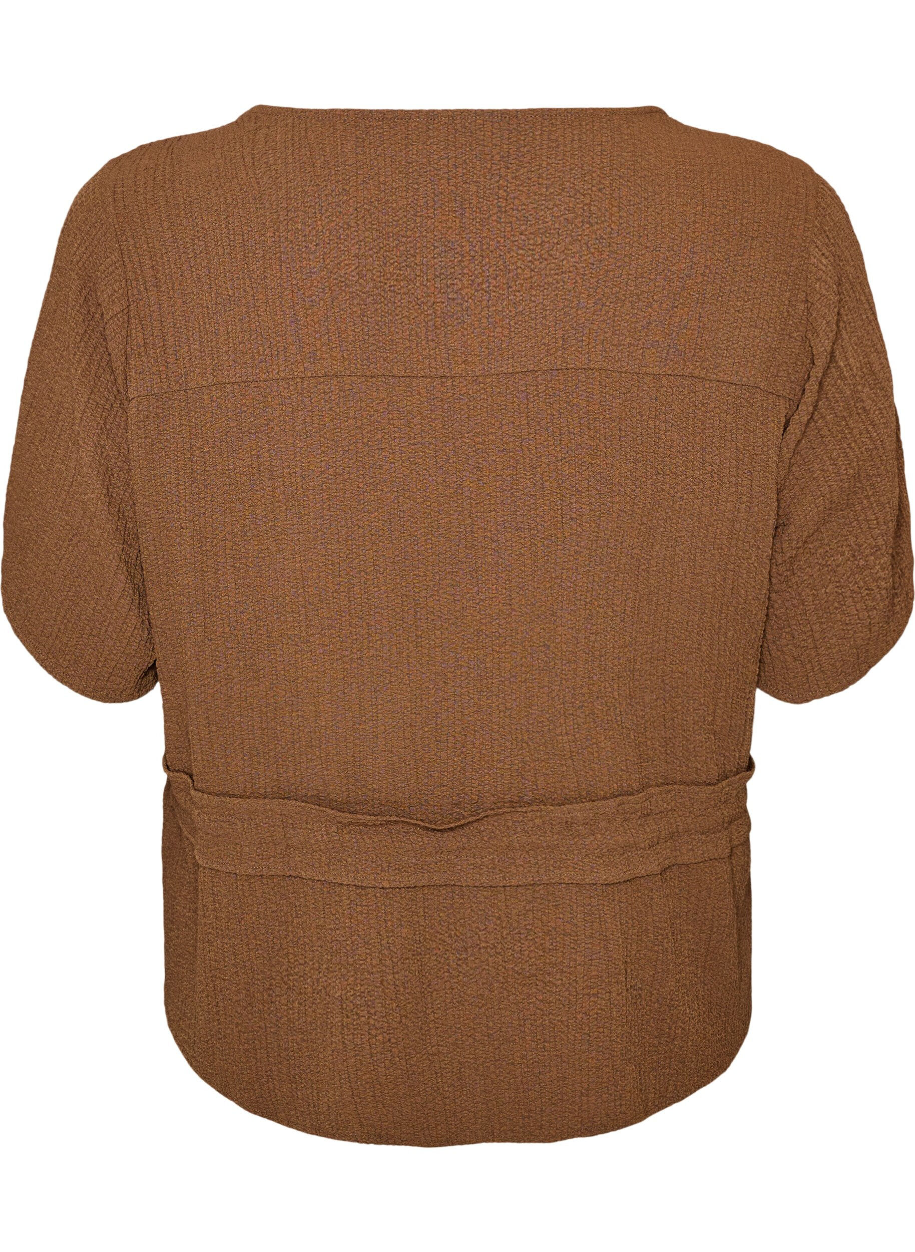 ZizziBluse mit Struktur und Taillenbindung, Braun, Packshot image number 1