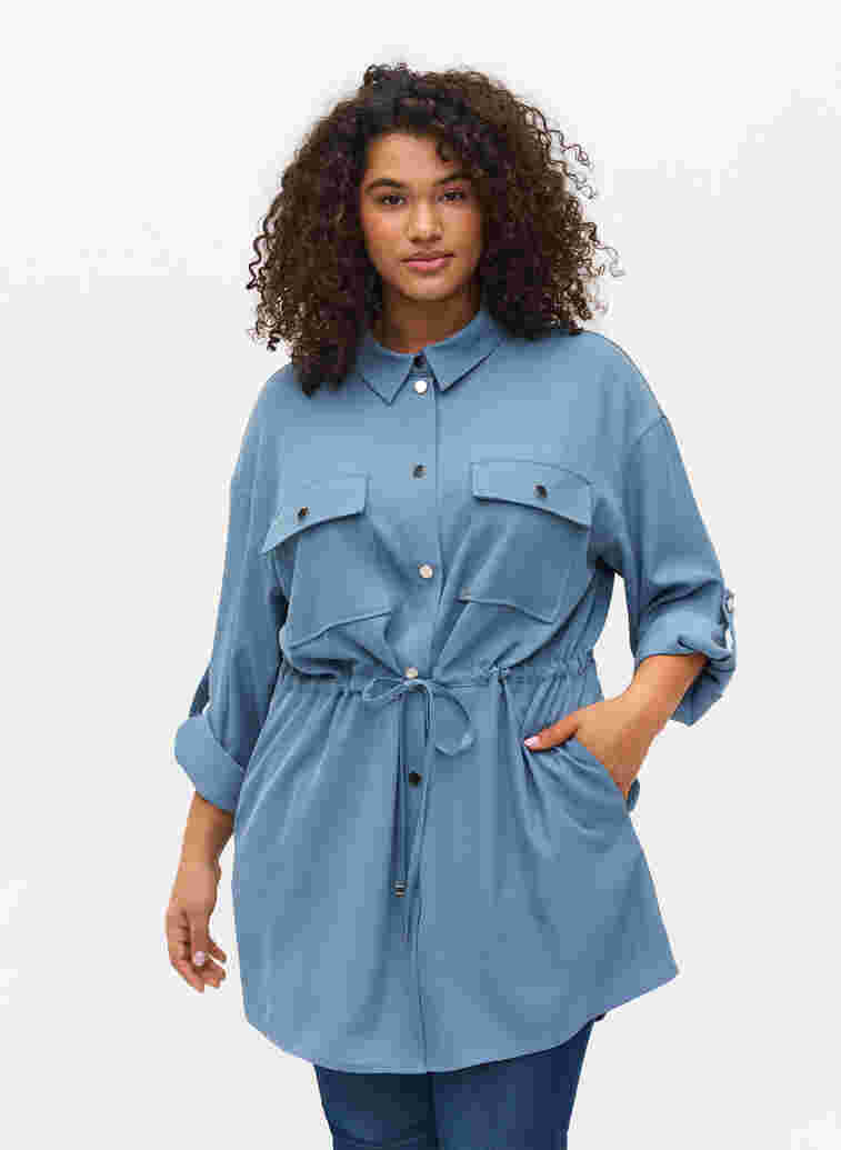 Hemdjacke mit Bindeschnüren und Taschen, Blue Shadow, Model