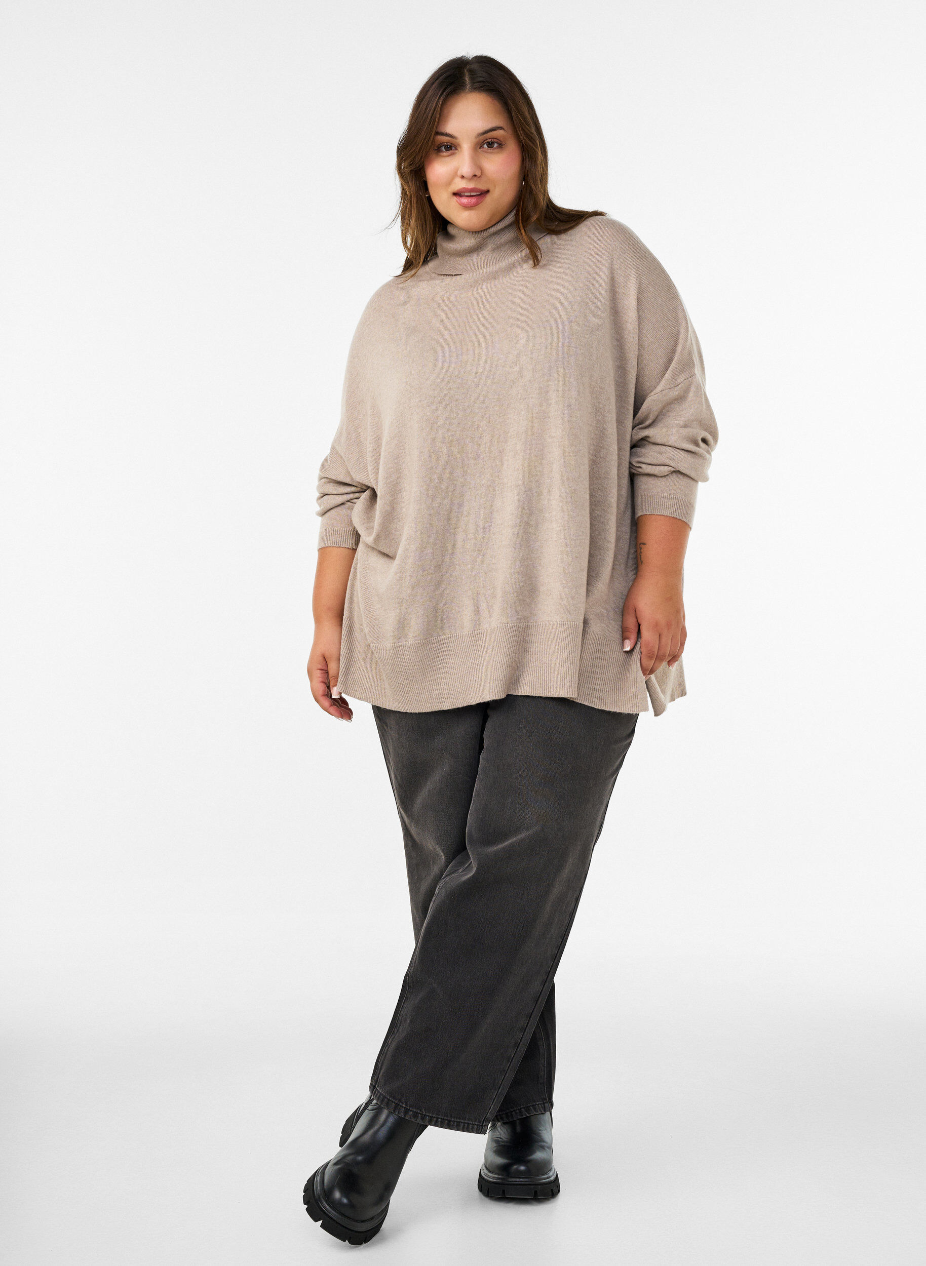 ZizziRollkragenpullover mit lockerer Passform, Beige, Model image number 1