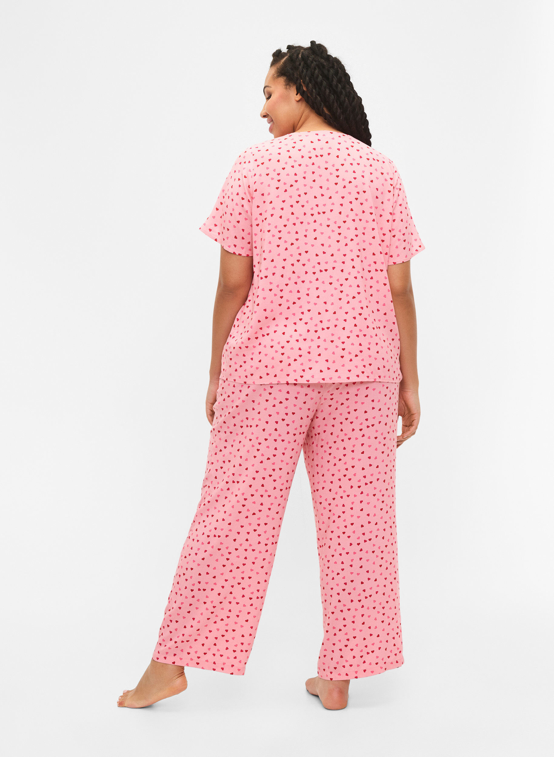 Zizzi Lockere Hose aus Viskose mit Allover-Druck, Pink Icing W. hearts, Model image number 1