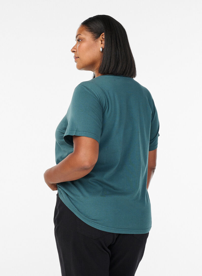 T-Shirt aus Bio-Baumwolle mit Washed-Look, Petrol, Model image number 2