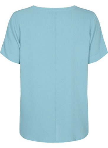 Kurzärmelige Bluse mit V-Ausschnitt, Smoke Blue, Packshot image number 1