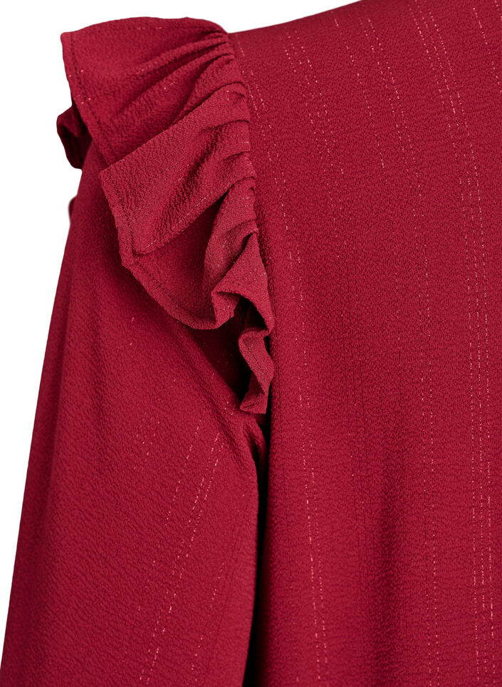 Kurzes Kleid mit Rüschen und Glitzer , Dunkles Bordeaux, Packshot image number 3