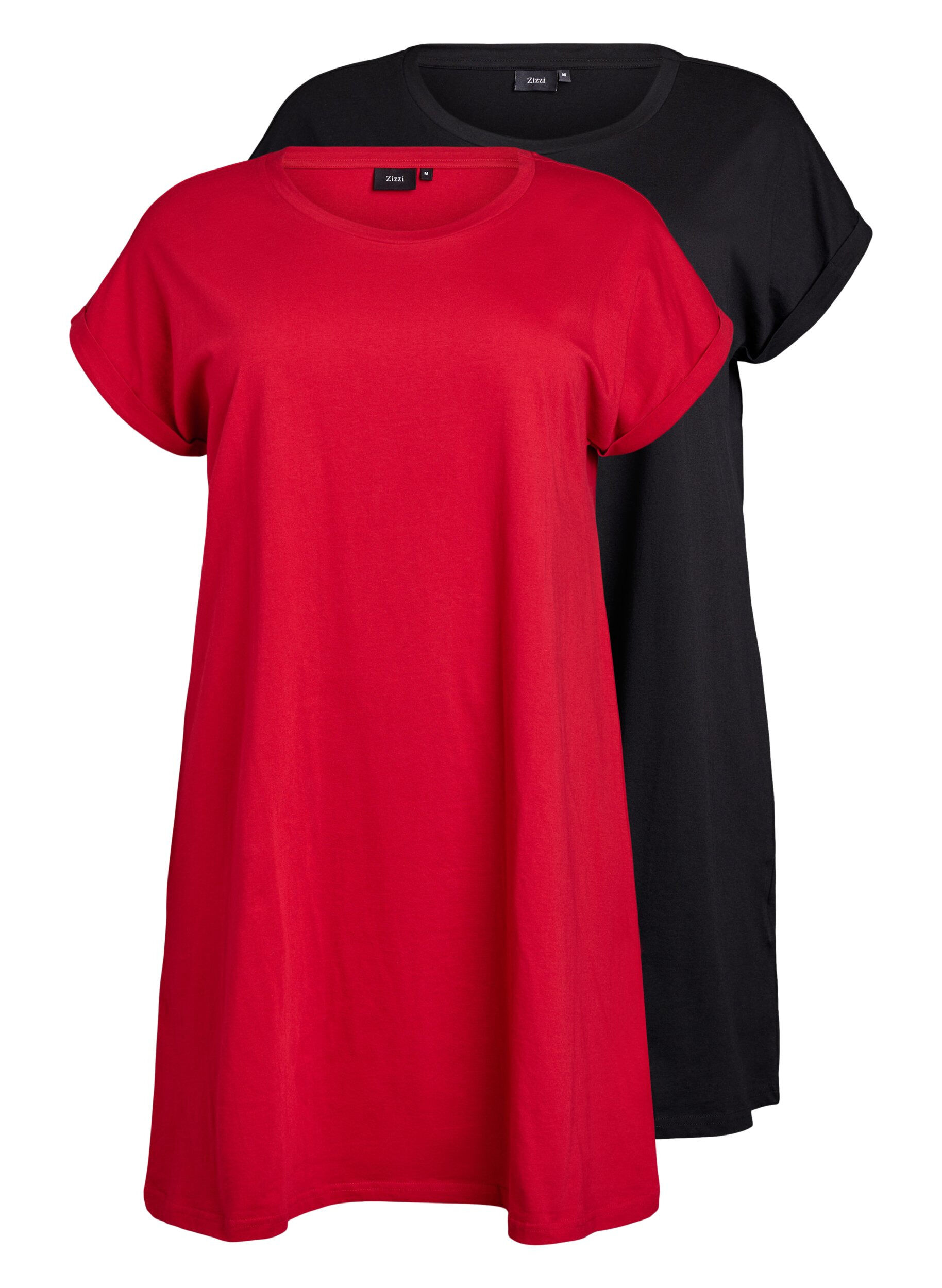 Zizzi 2er-Pack T-Shirt-Kleid mit kurzen &Auml;rmeln, Rot, Packshot image number 0