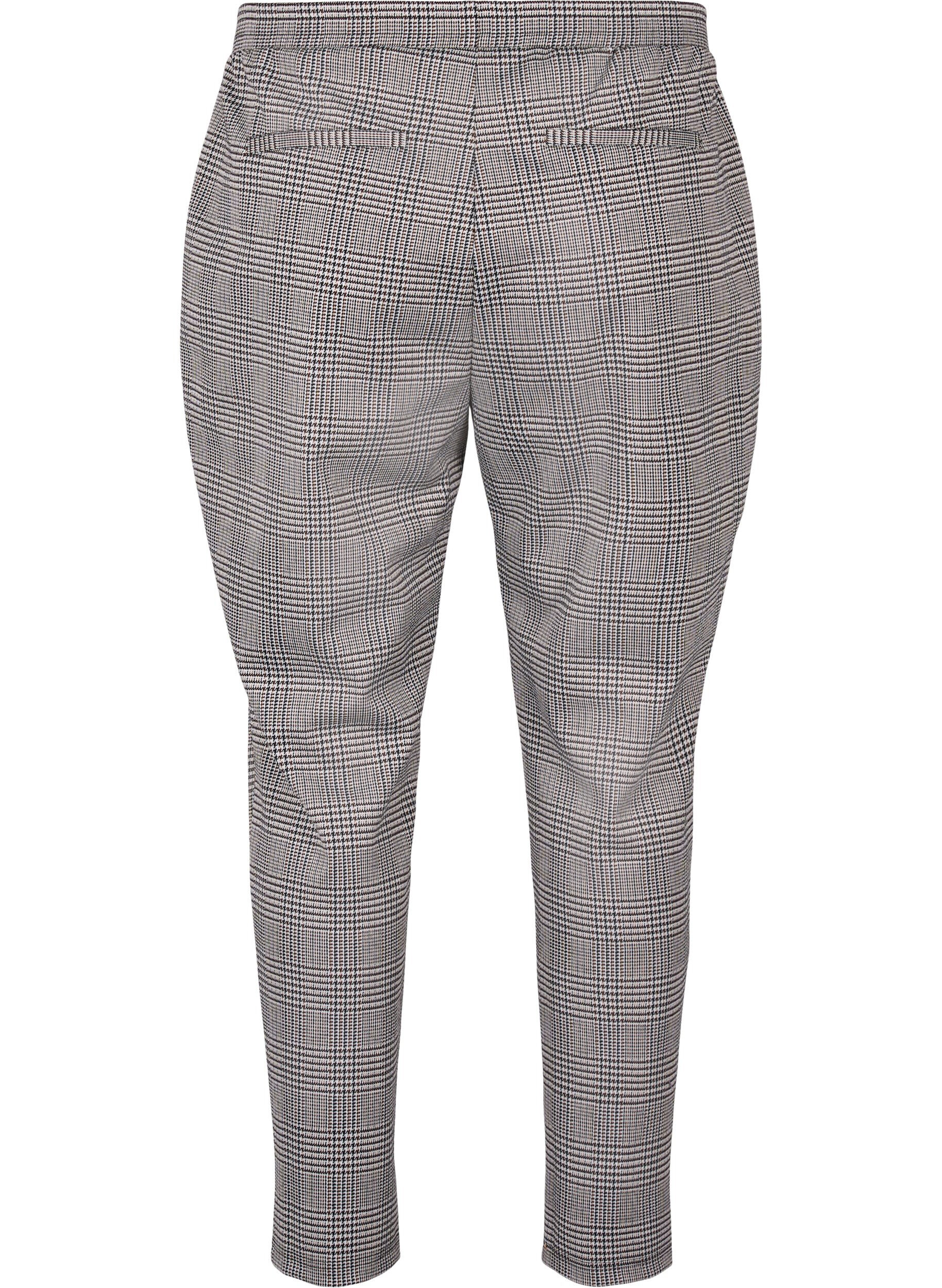 Zizzi Gek&uuml;rzte Maddison-Hosen mit kariertem Muster, Beige Brown Check, Packshot image number 1