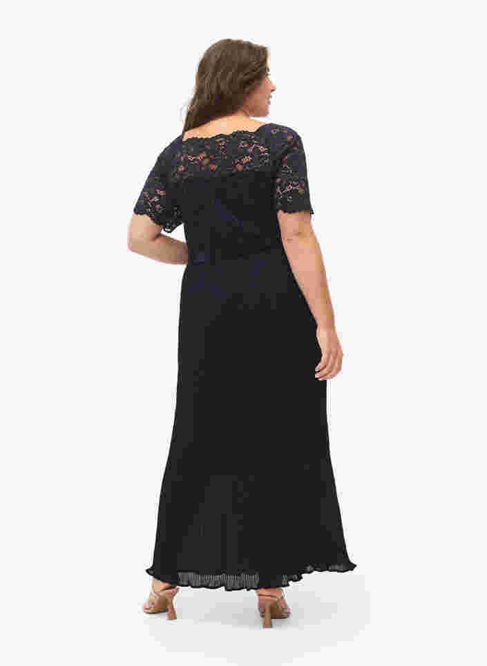 Kurzarm Kleid mit Plissee und Spitze, Night Sky, Model image number 1